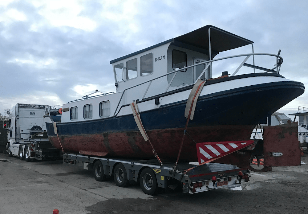 Cruiser on a specialist boat transport trailer